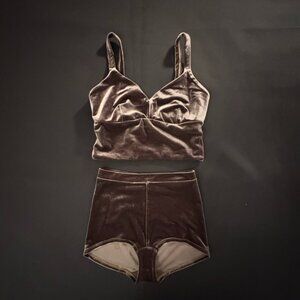 NWT Commando XS/S Velvet High Waist Briefs and Bralette Greige Brown